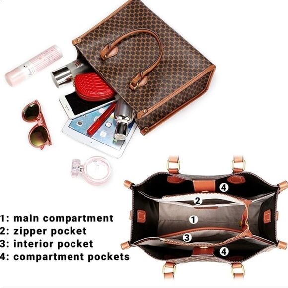 Women’s PU Leather Vintage Tote Handbag New Satchel Purse - Picture 8 of 14